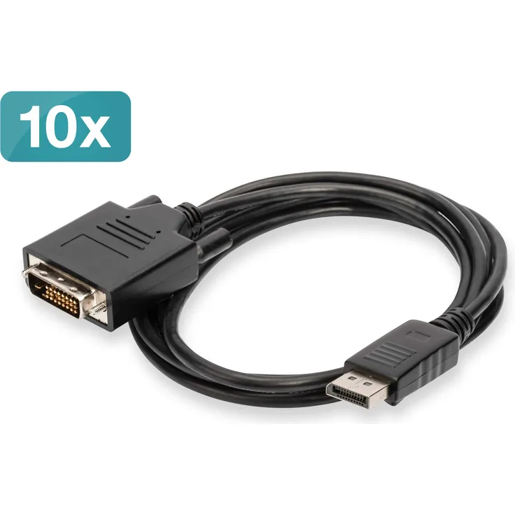 Planet ASSMANN - Videokabel - DisplayPort (M) bis DVI-D (M) - 2 m - 1080p-Unterstützung - Schwarz (Packung mit 10) (AK-990900-020-S)