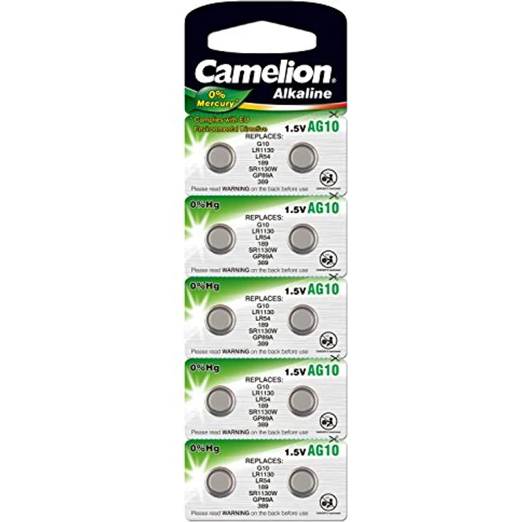 Camelion 12051010 Alkaline Knopfzellen ohne Quecksilber AG10-LR54-LR1130-389 (1,5 Volt, 10er Pack) – Bild 1