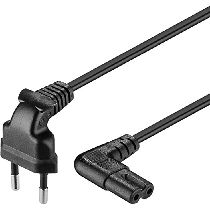 Goobay 97350 Euro Anschlusskabel beidseitig abgewinkelt, 2 m, Schwarz Eurostecker (Typ C, E 7-16) > Gerätebuchse C12 – Bild 1