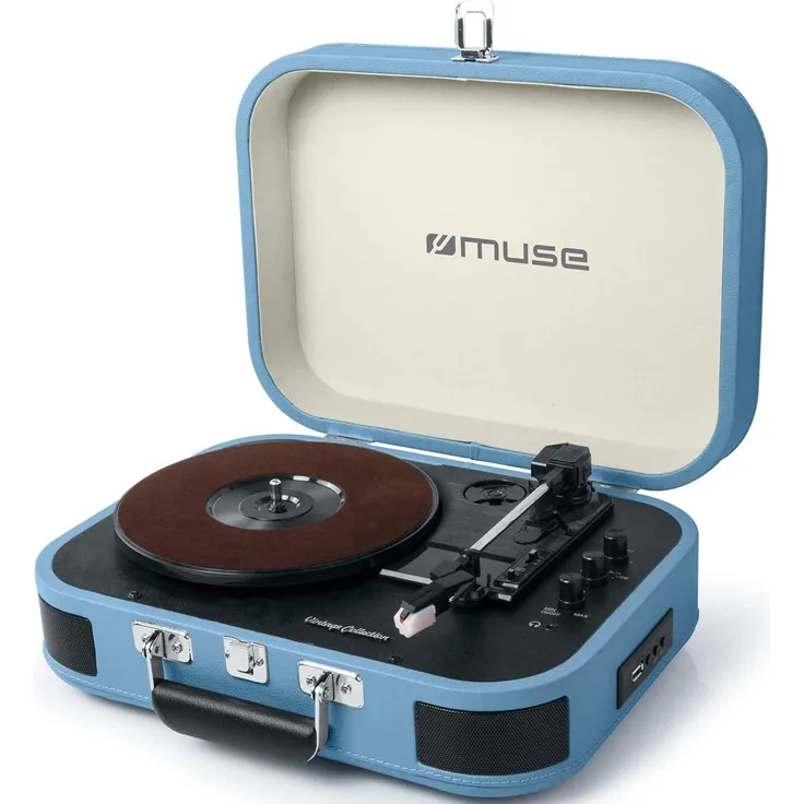 Muse MT-201 Retro Plattenspieler mit Bluetooth, eingebaute Stereo Lautsprecher und USB (RCA-Ausgang, AUX-Eingang, Kopfhöreranschluss), blau