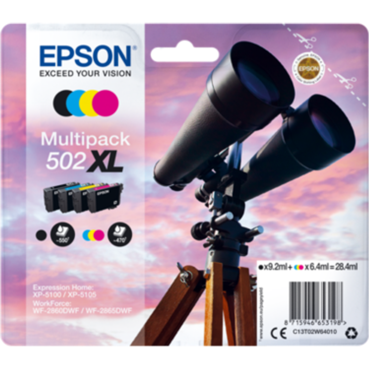 Epson C13T02W64010 Druckerpatronen Multipack 502 XL (BK, C, M, Y)