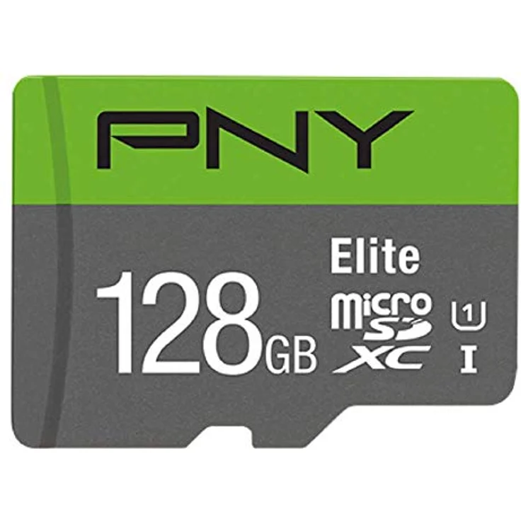 PNY Elite 128GB microSDXC-Speicherkarte + SD-Adapter, 100MB-s Lesegeschwindigkeit, Klasse 10 UHS-I, U1, A1 App Performance, V10 für Full-HD-Video – Bild 1