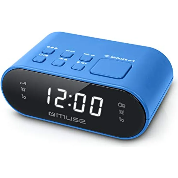 Muse M-10 BL Radiowecker mit LED-Display, zwei Weckzeiten, dimmbar, digitaler UKW-Tuner, 20 Senderspeicher, blau