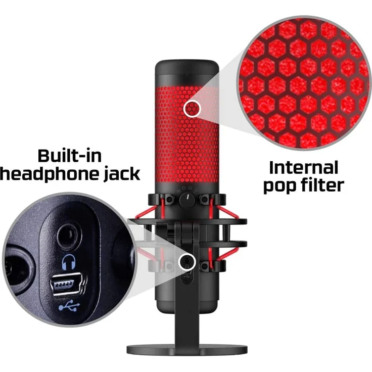 HyperX HX-MICQC-BK QuadCast - Standalone Mikrofon mit umfangreichen Funktionen für Streamer, Gamer und Podcaster rot, schwarz – Bild 6