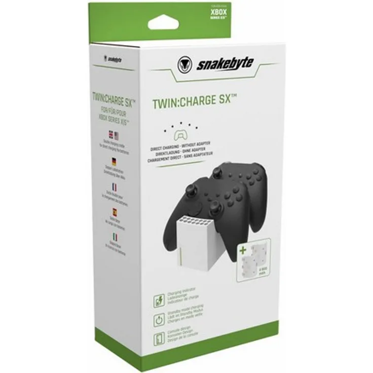 Snakebyte TWIN:CHARGE SX, Doppel-Ladeschale mit Akkus, weiß