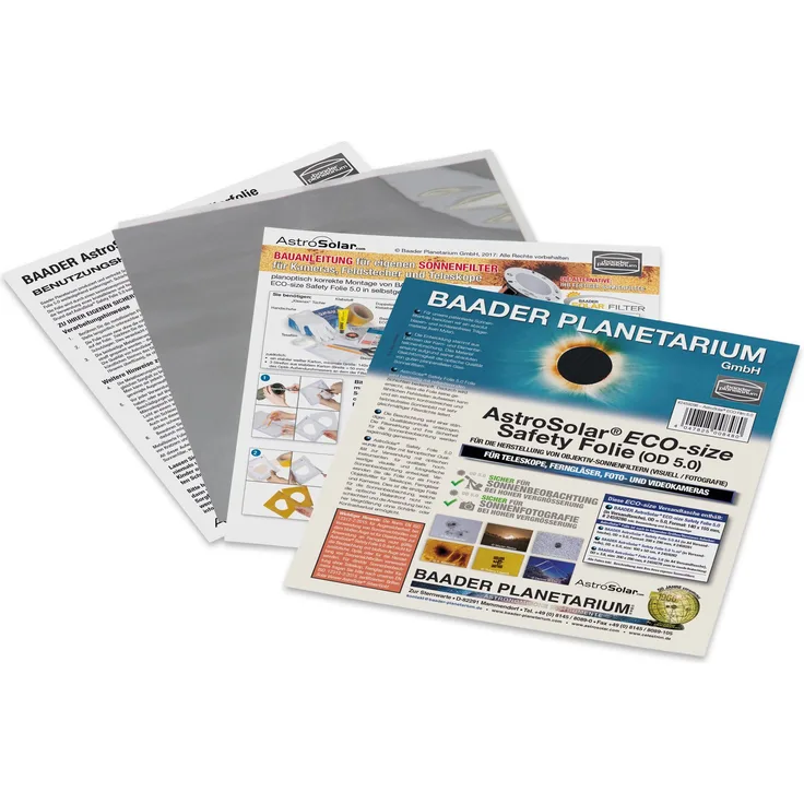 Baader Planetarium AstroSolar ECO-Size Safety Folie OD 5.0, 140x155mm, Sonnenfilter Silber