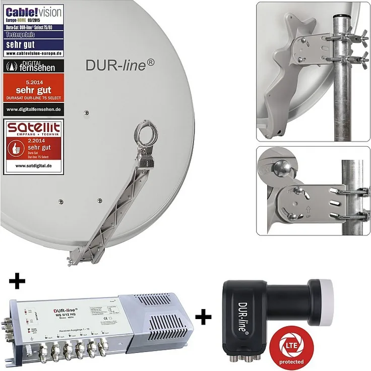 DUR-line Select 75/80cm Komplettanlage hellgrau 1xSAT/12TN