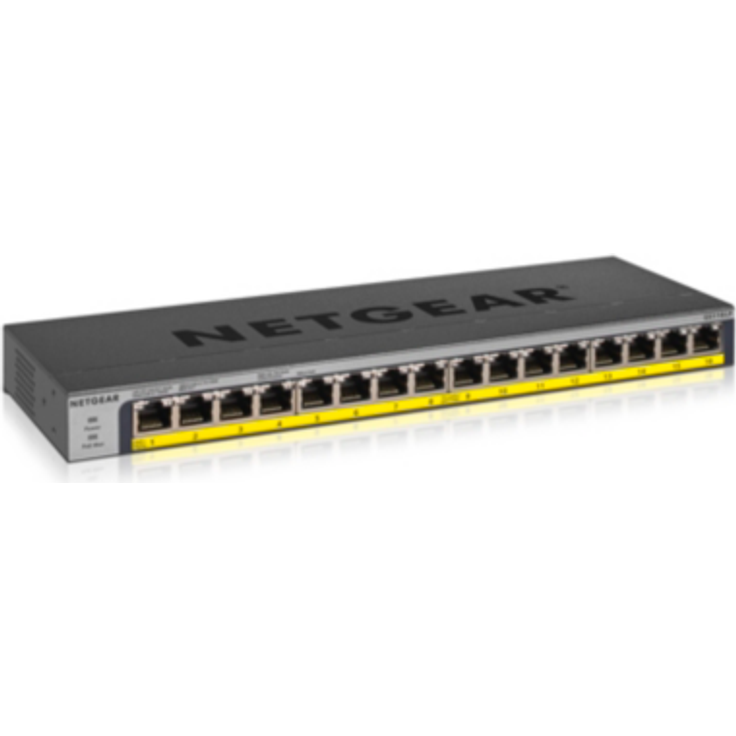 Netgear GS116LP 16-Port Gigabit Ethernet LAN PoE Switch Unmanaged (mit 16x PoE+ 76W erweiterbar, Desktop- oder Rack-Montage mit ProSAFE Lifetime-)