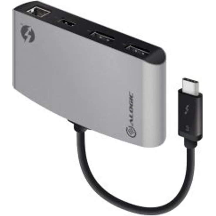 ALOGIC Thunderbolt 3 Dual DisplayPort Tragbare Dockingstation mit 4K - Space Grey, 2 x DisplayPort, 1 x USB-A, 1 x Gigabit-Ethernet
