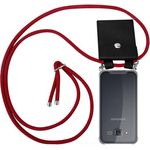 cadorabo Handykette für Samsung Galaxy J5 2015 in RUBIN ROT, Silikon Necklace Umhängehülle mit Silber Ringen, Kordel Band Schnur und abnehmbarem Etui, SchutzHülle