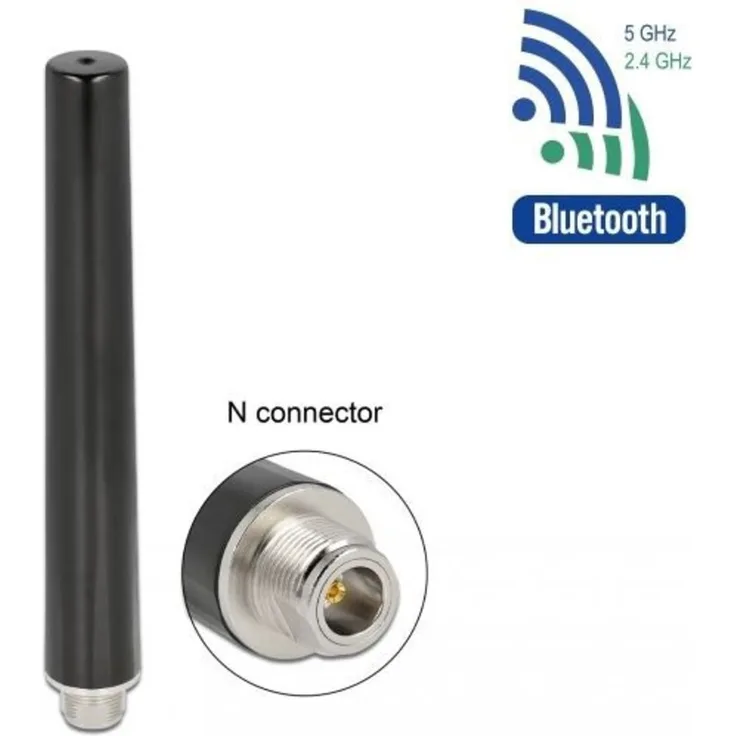 Delock Dualband WLAN WiFi 6 Antenne N Buchse 4 - 6 dBi 16.55 cm omnidirektional starr outdoor schwarz