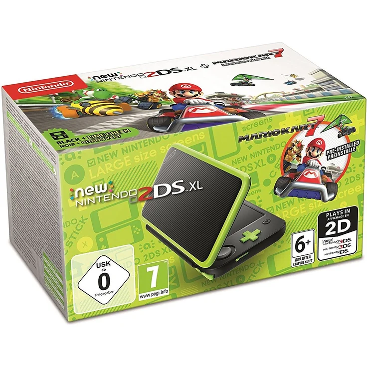 New Nintendo 2DS XL Schwarz-Apfelgrün 256MB & 4GB Speicherkarte Bundle inkl. Mario Kart 7 – Bild 1