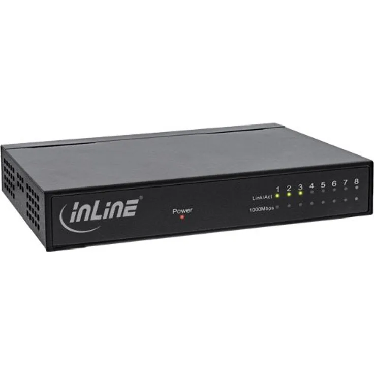 InLine 32308M Netzwerk Switch 8-Port, Gigabit Ethernet, 10-100-1000MBit-s, Desktop, Metall, lüfterlos, geschirmte Ports