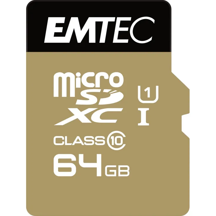Emtec ECMSDM64GXC10 EliteGold 64GB microSDXC Speicherkarte - Highspeed, SD-Adapter UHS-I, U1, bis 85 MB-Sek