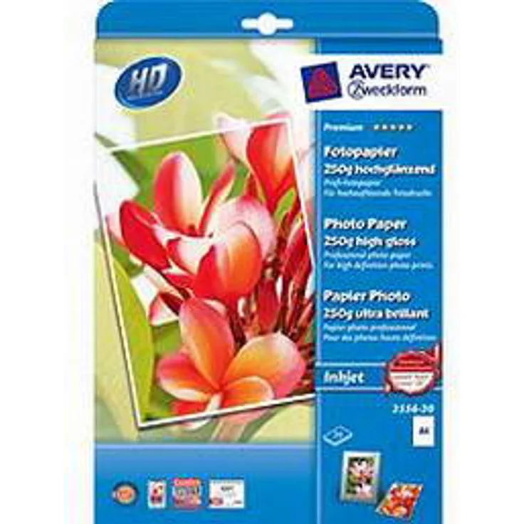 AVERY Zweckform 2556-20 Premium Inkjet Fotopapier (A4, einseitig beschichtet, hochglänzend, 250 g-m², 20 Blatt)