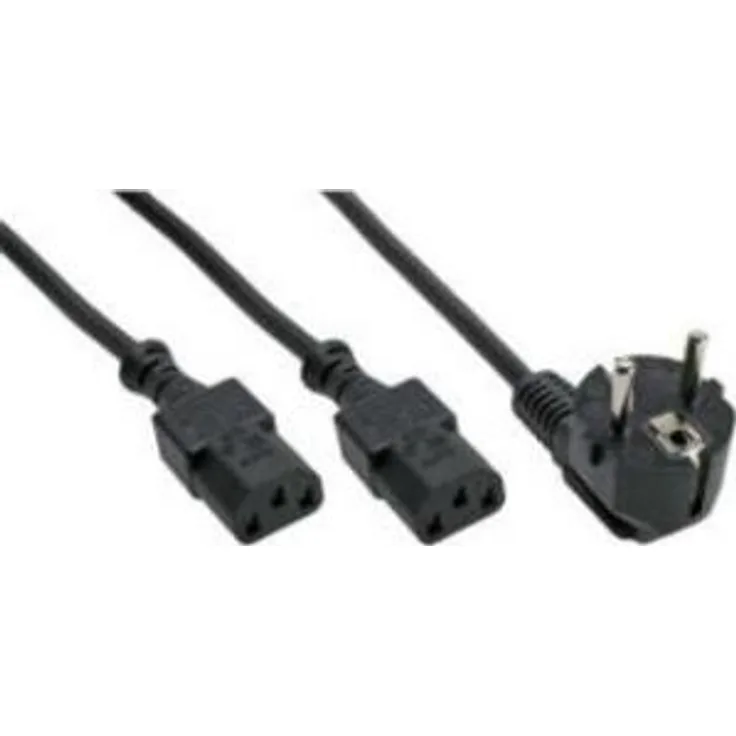 InLine 16657F Netz-Y-Kabel, 1x Schutzkontaktstecker zu 2x Kaltgerätestecker, 5m