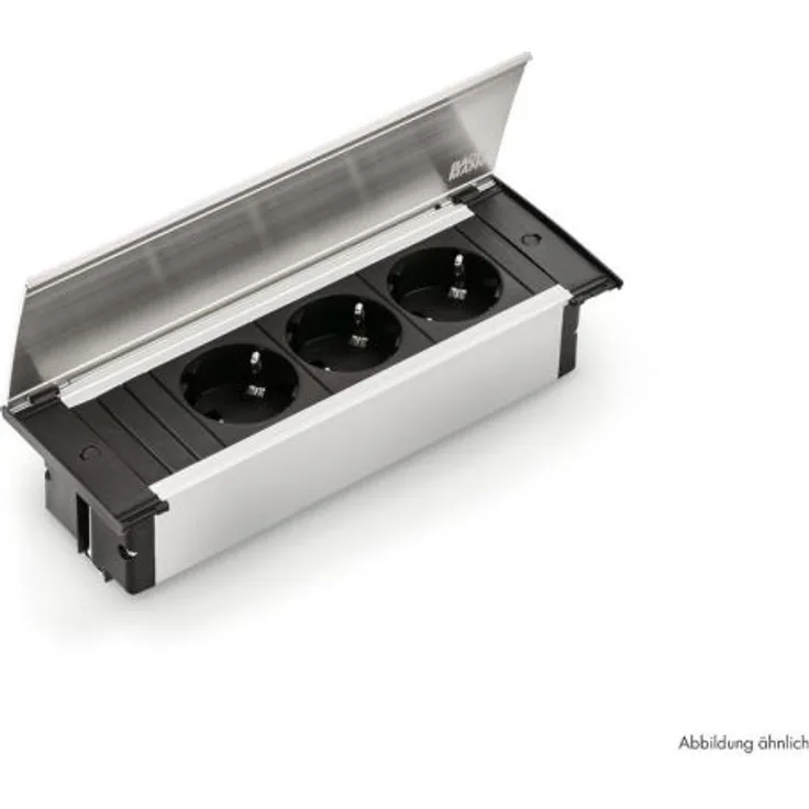 Kapsa, Einbausteckdosenelemente, mit französischen Steckdosen, Deckel edelstahlfarbig