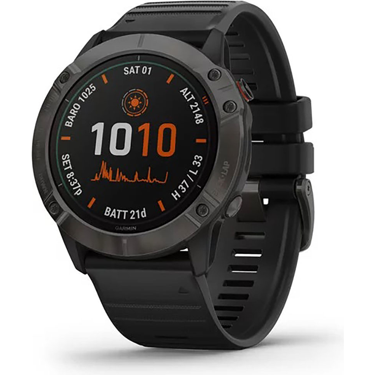 Garmin fēnix 6X Pro Solar Titanium Smartwatch GPS, 51mm, Silikonarmband, Schiefergrau/Schwarz