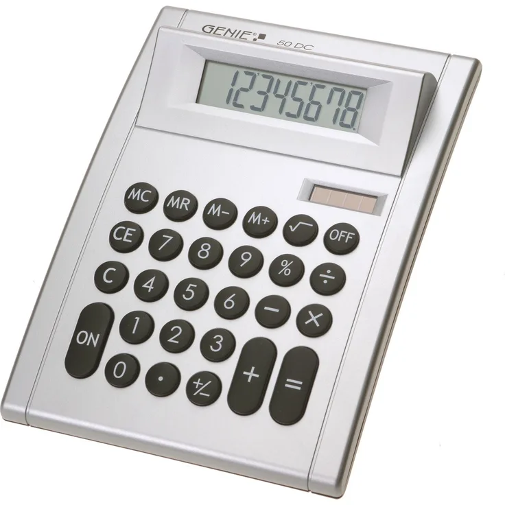Genie 50 DC 8-stelliger Tischrechner (Dual-Power (Solar und Batterie), kompaktes Design) silber