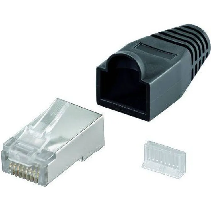 Modularstecker RJ45 geschirmt, mit Knickschutz, Schwarz