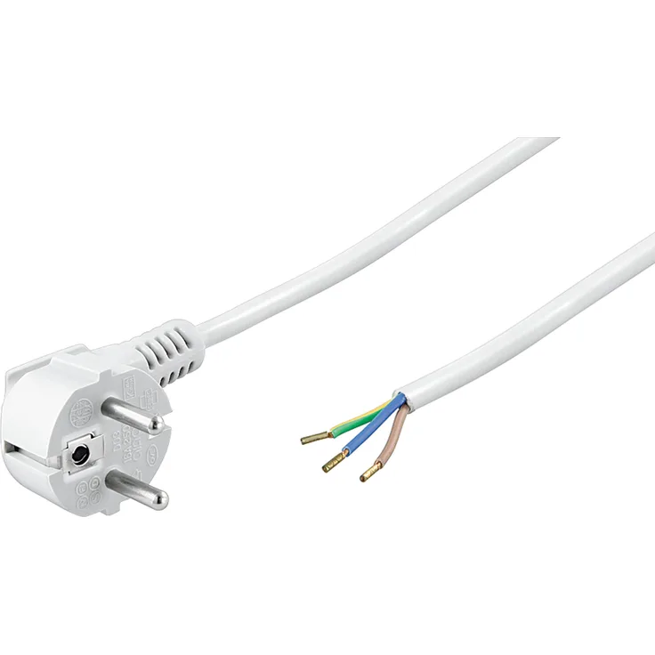 Goobay 93311 Schutzkontaktkabel Abgewinkelt zum Konfektionieren, 2 m, Weiß
