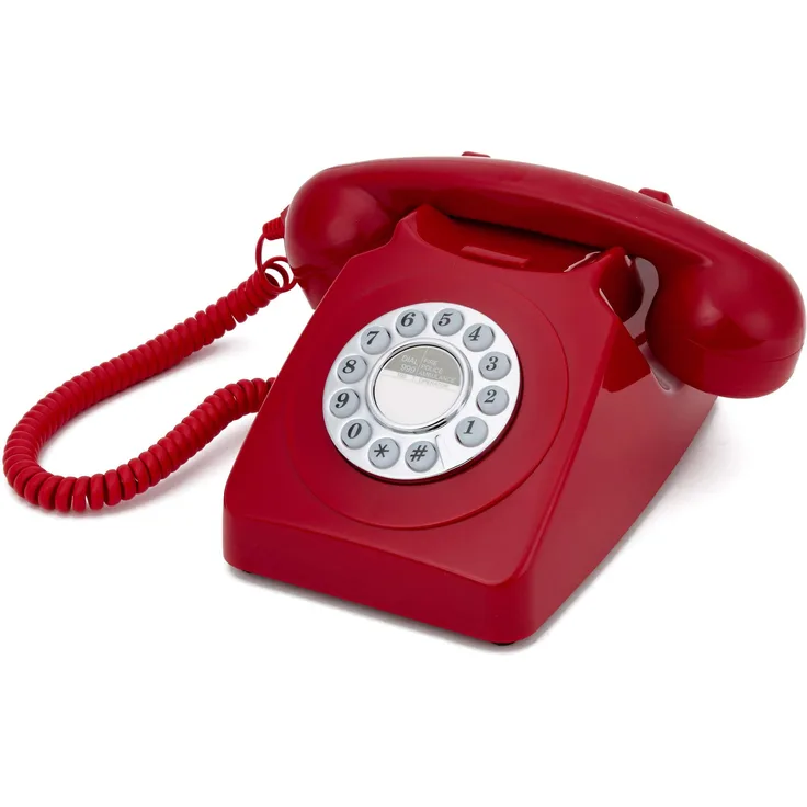 GPO 746 Retro Festnetztelefon im Stil der 70er Jahre mit Druckknopf-authentischer Klingelton- Rot