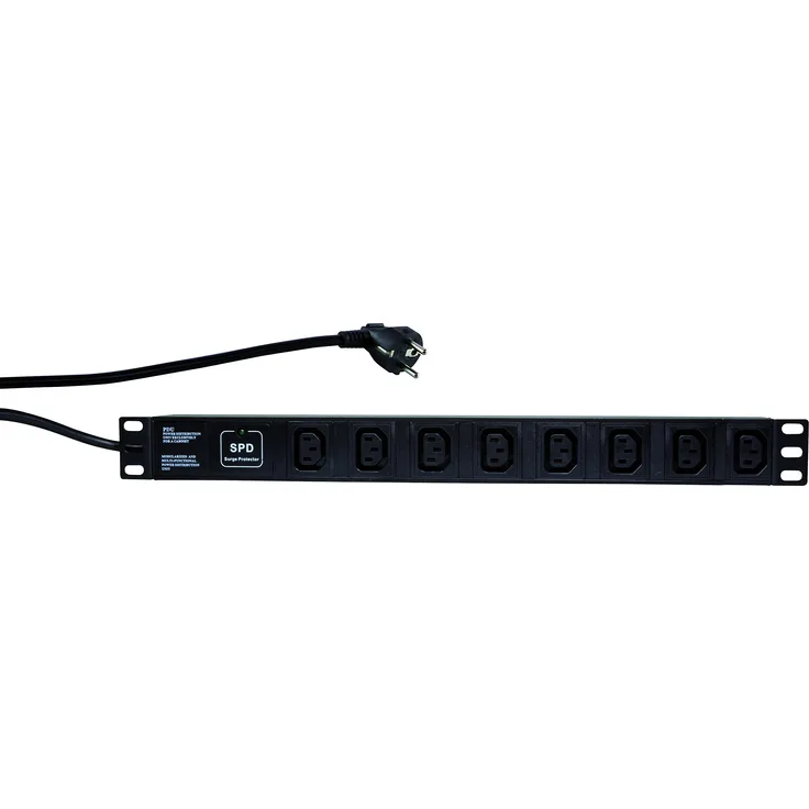 LogiLink Professional PDU8A01 Hochwertige 19'' Steckdosenleiste 8-Fach IEC320 mit Überspannungsschutz Schwarz