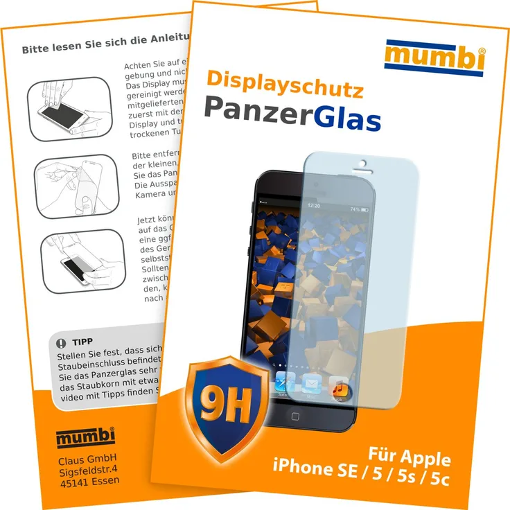 mumbi Hart Glas Folie kompatibel mit iPhone SE (2016) Panzerfolie, iPhone 5S Panzerfolie, Schutzfolie Schutzglas (1x)