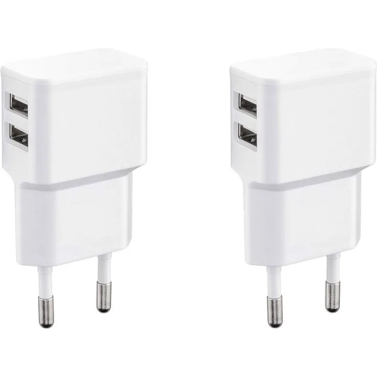 Wicked Chili 2er Set Dual USB Ladegerät 12W - 2400mA Pro Series Universal Netzteil geeignet für Handy, Watch, Powerbank und Bluetooth Speaker, 2-Fach USB Netzadapter (Netzstecker 90°, 2-Fach USB)