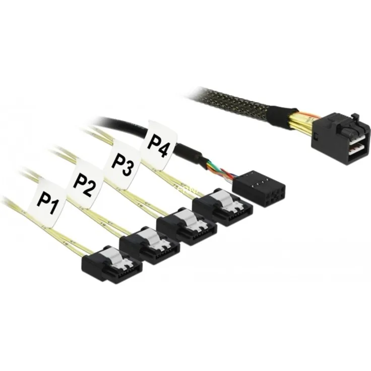 DeLOCK - SATA- / SAS-Kabel - SAS 12Gbit/s - Mini SAS HD (SFF-8643) bis 4 x SATA - 1 m