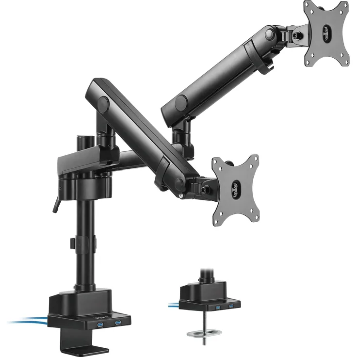 VIVO STAND-V101B Series Computer-Monitorständer, Aluminium, 1 Stück Dual Extended Arm + USB schwarz