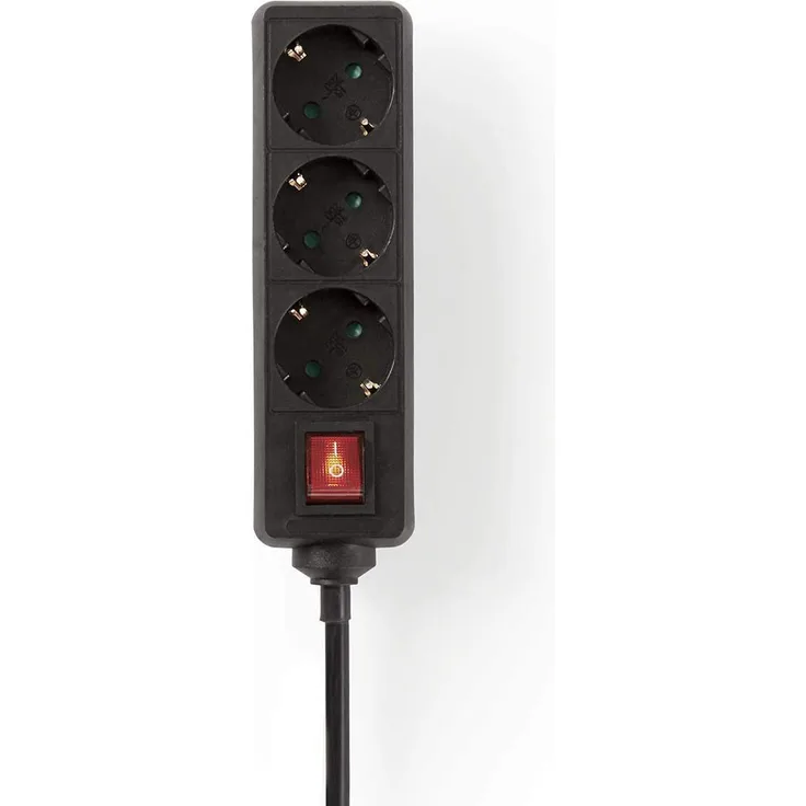 Steckdosenleiste | Schutzkontakt mit Ein-Aus-Schalter | 3-Wege | 1,5 m | Schwarz