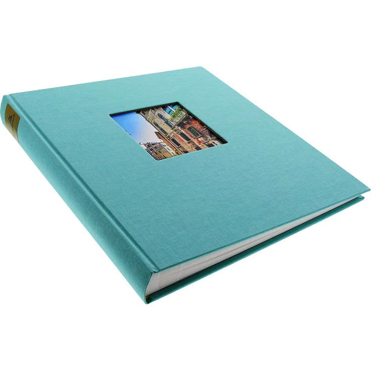 goldbuch Fotoalbum mit Fensterausschnitt, Bella Vista Trend, 30 x 31 cm, 60 weiße Seiten mit Pergamin-Trennblättern, Leinen, Aqua, 27507