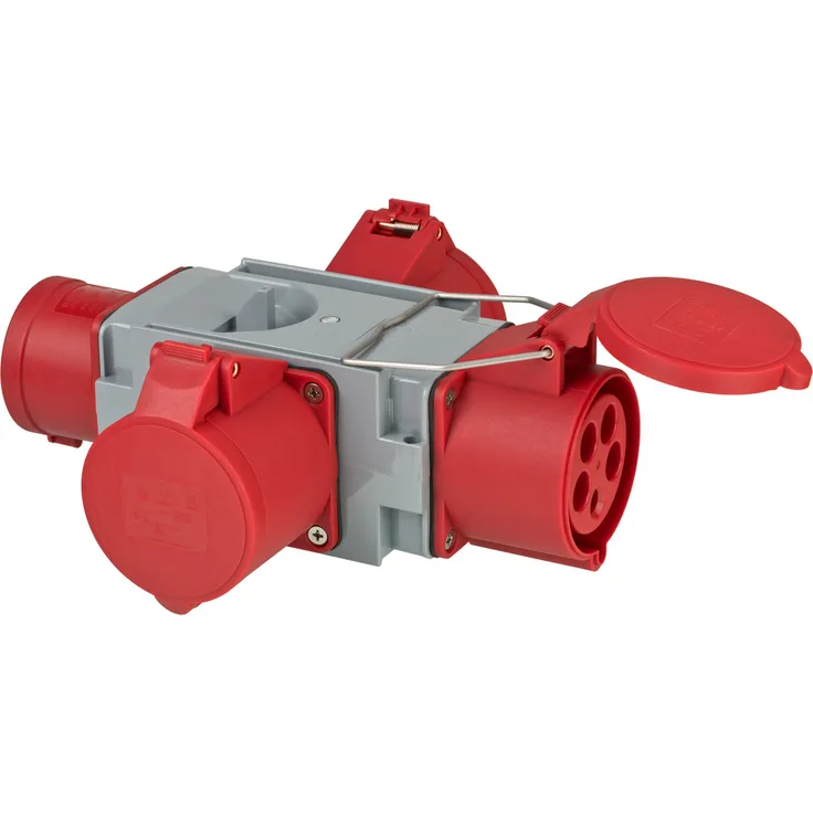 Brennenstuhl E Adapter Stromverteiler IP44 (1x E Stecker 400V-32A & 3x E Steckdosen 400V-32A) für Baustelle