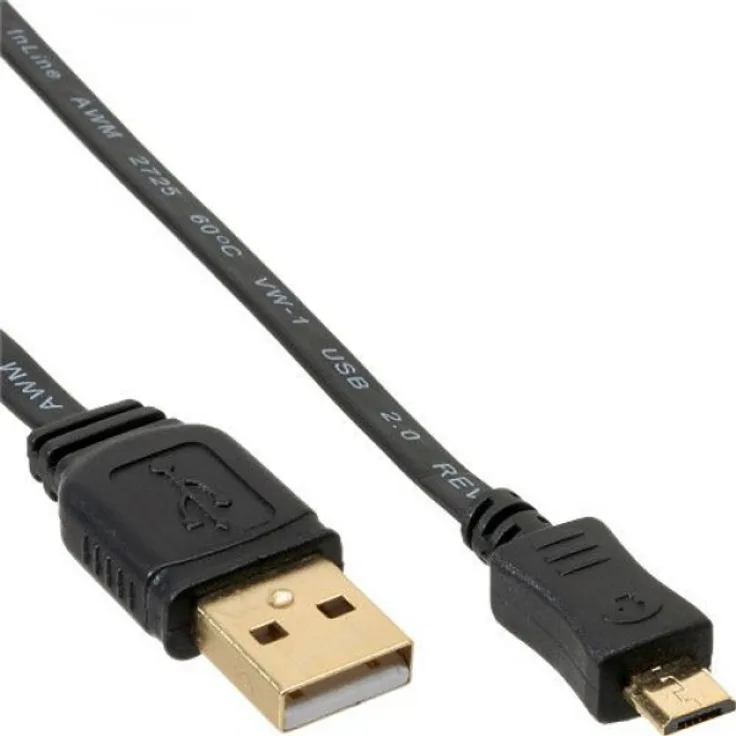InLine 31730F Micro-USB 2.0 Flachkabel, USB-A Stecker an Micro-B Stecker, 3m