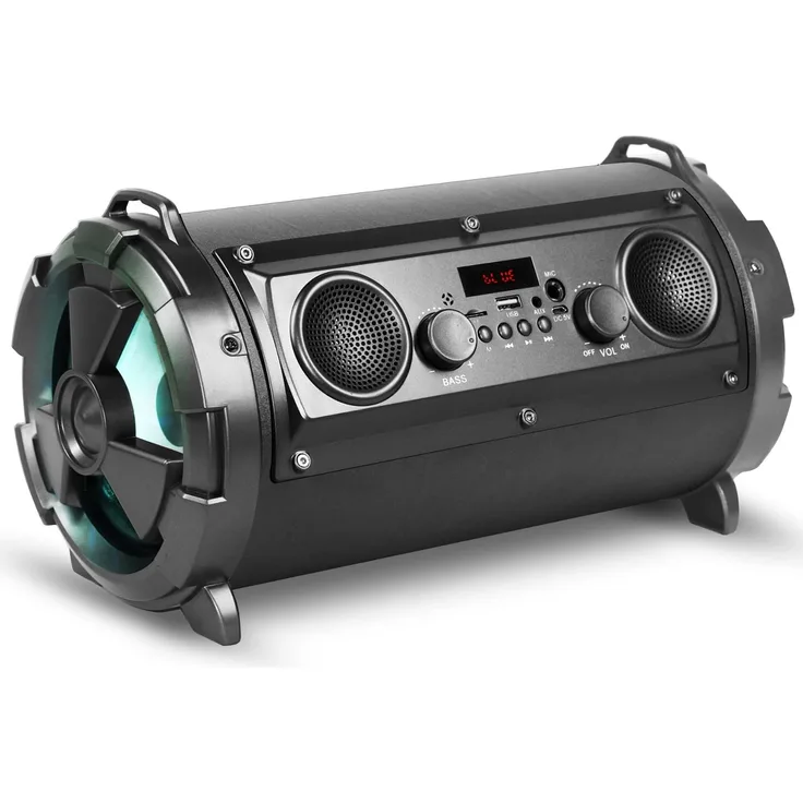 Rebeltec SoundTube 190 Bluetooth-Lautsprecher mit Mikrofon, Radio, LED-Beleuchtung, schwarz