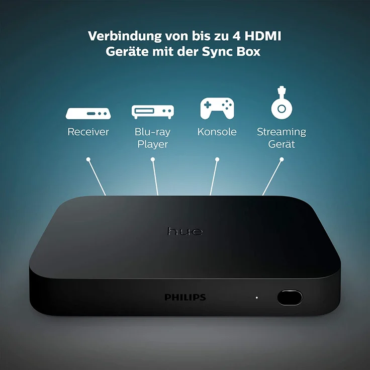 Philips Hue Play HDMI Sync Box, Synchronisation mit Heimkino, bis zu 4 HDMI-Geräte, 7 W, 240 V, schwarz – Bild 3
