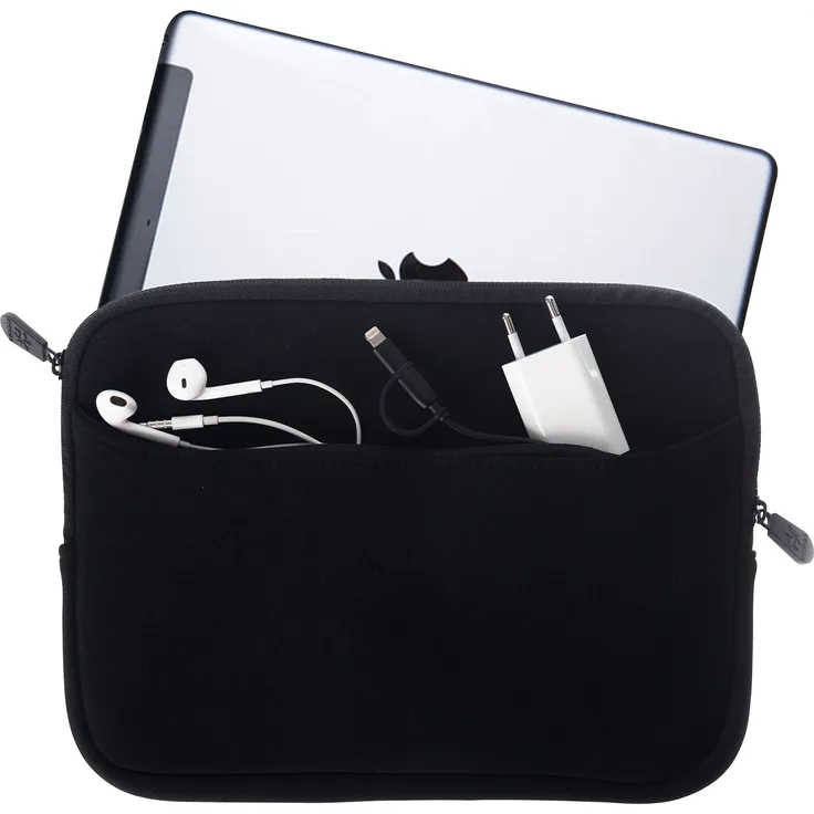 honju Tablet Tasche - Hülle für Geräte 9,7 bis 10,2 Zoll aus Neopren, große Außentasche mit Reißverschluss und weichem Innenfutter - schwarz