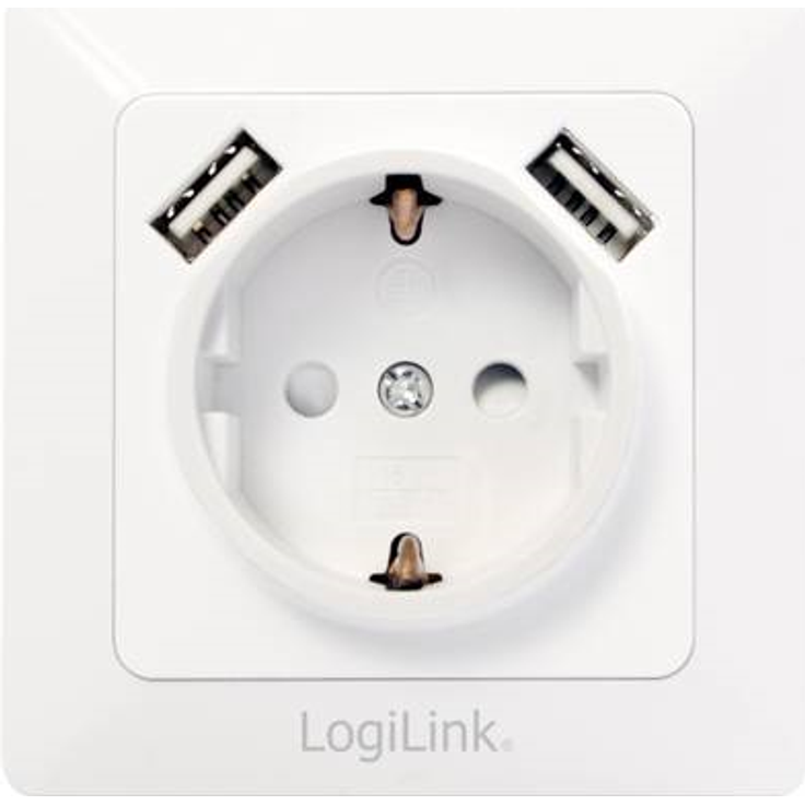 LogiLink PA0162 Schutzkontakt Steckdose mit 2X USB zum Laden von Smartphones, Handys, eBooks, Tablets, etc, Unterputzdose (DE 80x80mm) mit Kinderschutz