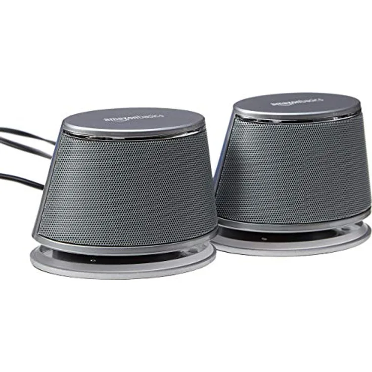 AmazonBasics - PC-Lautsprecher mit dynamischem Sound, USB-Betrieb, Silber, 1 Paar