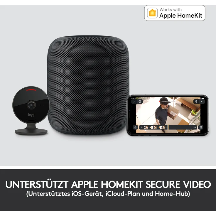 Logitech Circle View Camera, wetterfeste kabelgebundene Überwachungskamera für zu Hause, 180° Weitwinkel, 1080p HD, Nachtsicht, 2-Wege-Audio, Verschlüsselung und Apple HomeKit Secure Video, Schwarz (961-000490) – Bild 8