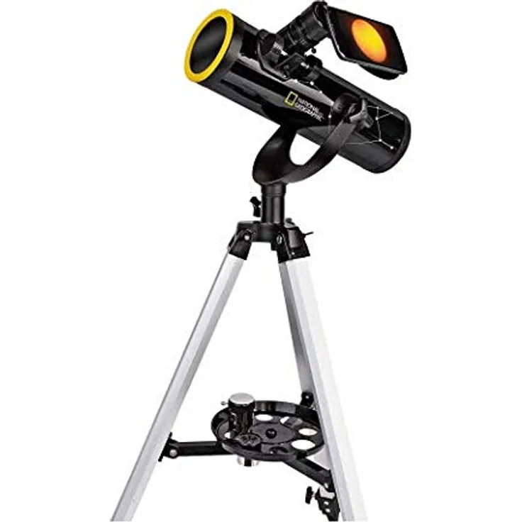National Geographic Teleskop 76-350 mit Stativ, Smartphone-Halter und Sonnenfilter zum Beobachten der Sonne im Weißlicht