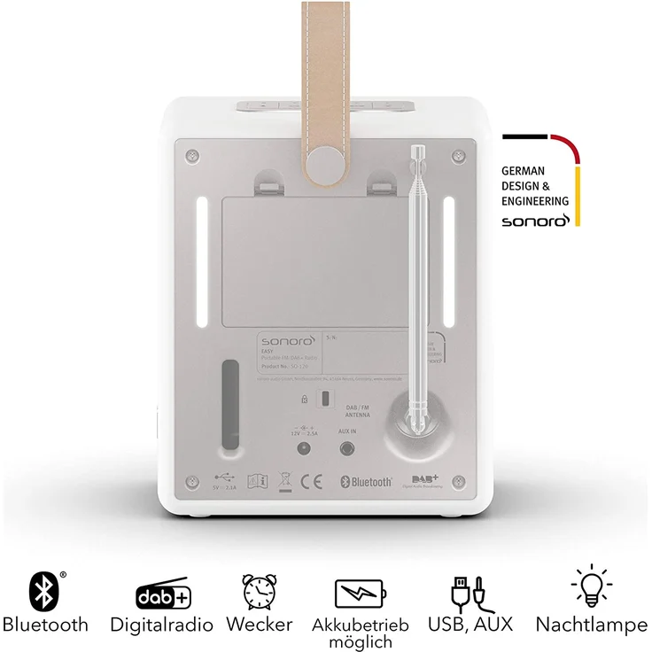 Sonoro EASY Tragbares Radio mit Bluetooth, Beleuchtung, LCD-Display, weiß – Bild 3
