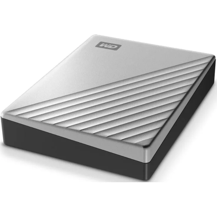 WD My Passport Ultra WDBFTM0040BSL - Festplatte - verschlüsselt - 4 TB - extern (tragbar) - USB 3.0 (USB-C Steckverbinder) - 256-Bit-AES - Silber (WDBFTM0040BSL-WESN)