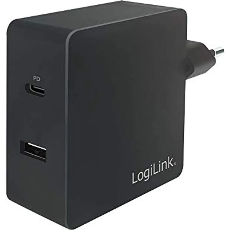 LogiLink PA0213 - USB Steckdosenadapter (1x USB-A, 1x USB-CTM) PD 65W (PowerDelivery) für Smartphones/Tablets/eBooks/Navi/Notebooks/etc. - Überlade-, Tiefentlade-, Überlast- und Kurzschlussschutz