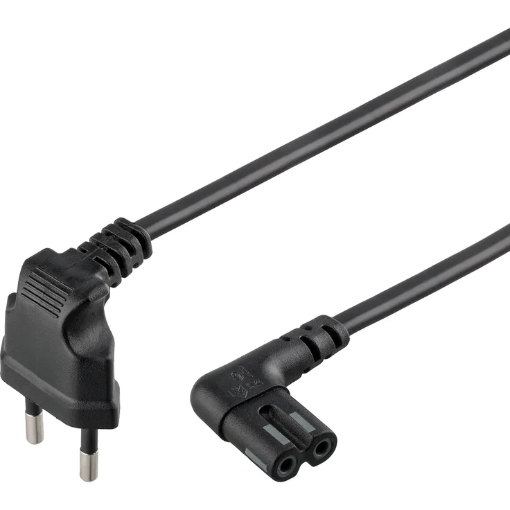Goobay 73017 Netzkabel Eurostecker auf 2-Polig Doppelbuchse Gewinkelt für Sonos Play, Monitore, Radios, 1m schwarz
