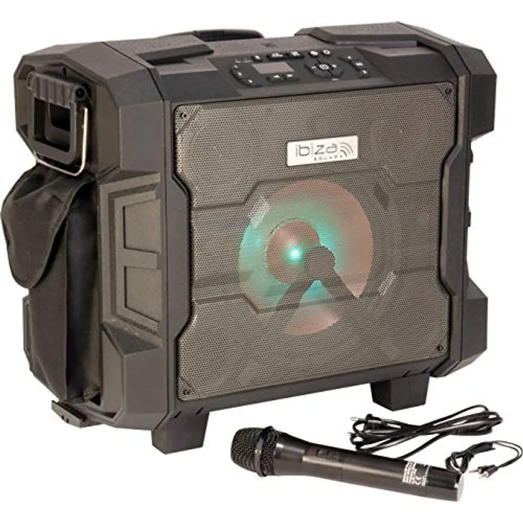 Ibiza Sound WPORT10-300 Lautsprecher, LED, 10 Zoll - 25 cm, für alle Wetterbedingungen IPX4 IP65 – BT-NFC-FM-USB + Micro UHF