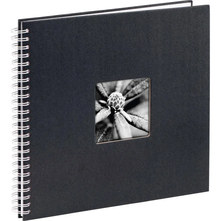Hama Jumbo Fotoalbum, 36 x 32 cm, 50 weiße Seiten, 25 Blatt, mit Ausschnitt für Bildeinschub, Fotobuch schwarz – Bild 1