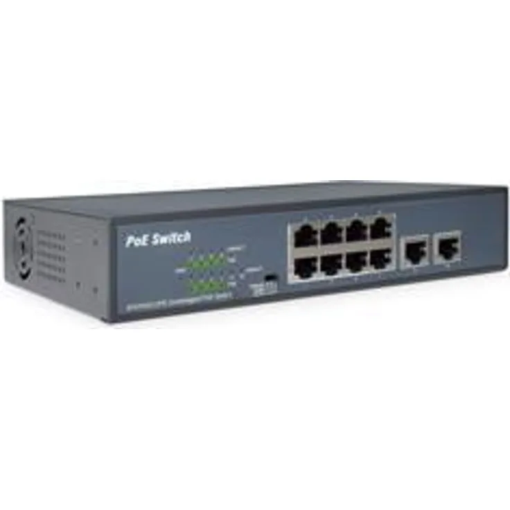 DIGITUS Fast Ethernet PoE Af-at 8-Port Switch + 2 Uplinks 120W PoE Budget, Rack einbaufähig