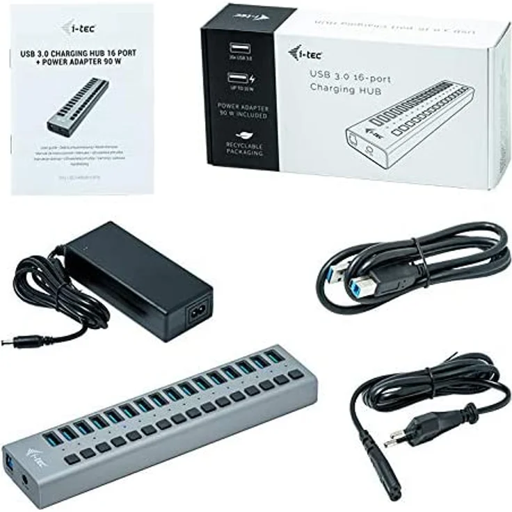 i-tec USB 3.0 Charging HUB 16port + Power Adapter 90 W USB-Hub, schwarz – Bild 4
